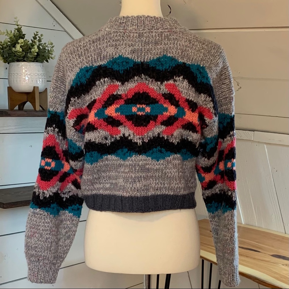 Free People Multicolor Gray Crewneck Sweater with Teal & Pink Accents - Picture 7 of 10
